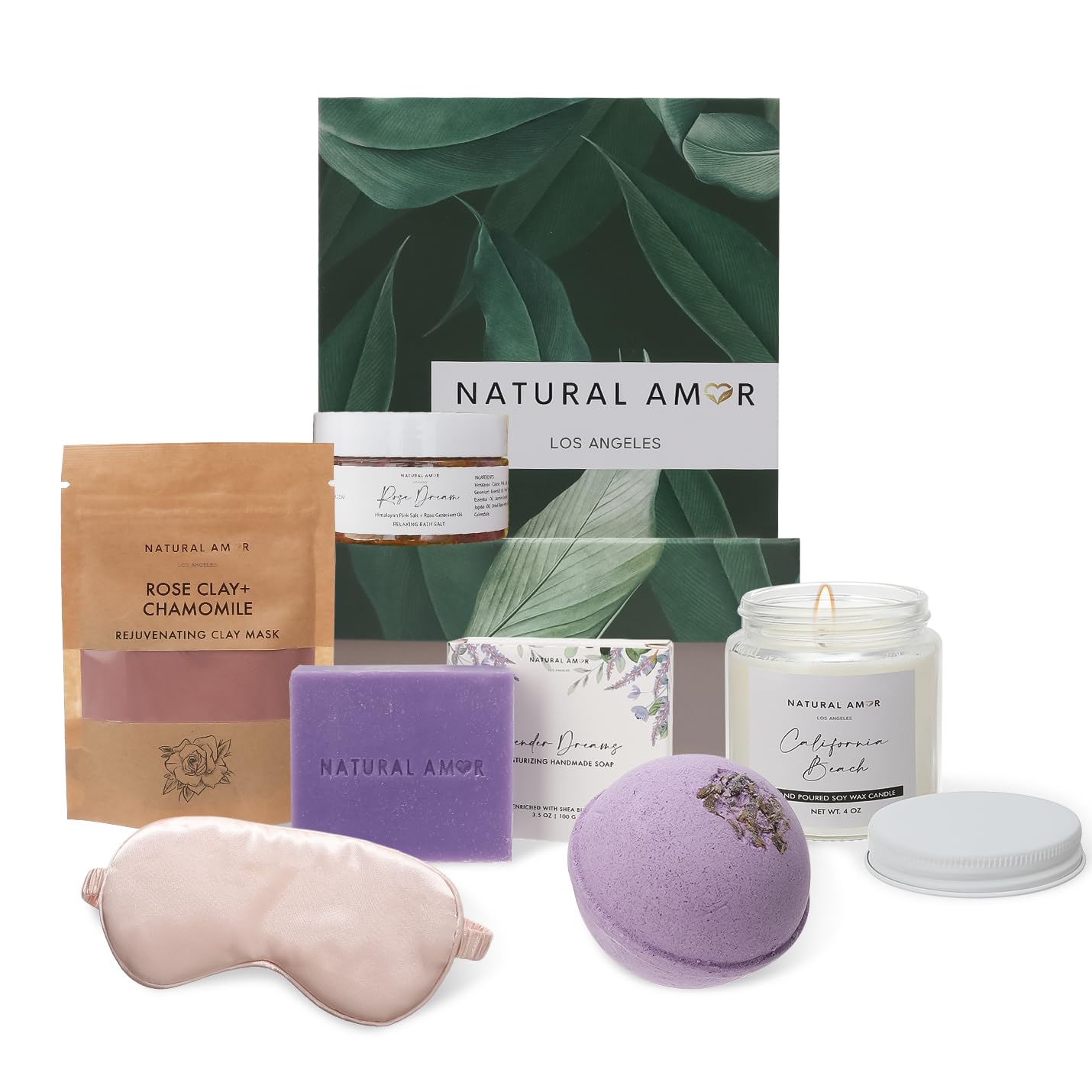 Natural Amor Spa Gift Set for Women – 6-Piece Self Care Gift Box with Handmade Soap, Bath Bomb, Candle & Skincare, Ready-to-Gift Relaxation Set
