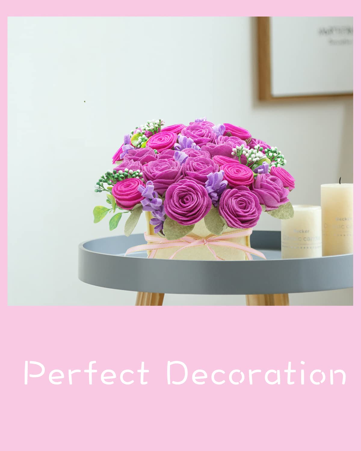 BAZIMA DIY Felt Flower Art Craft Kit - Felt Rose and Lavender Kit, Floral Gifts - Arrange Pre-Cut Flowers and Foliage