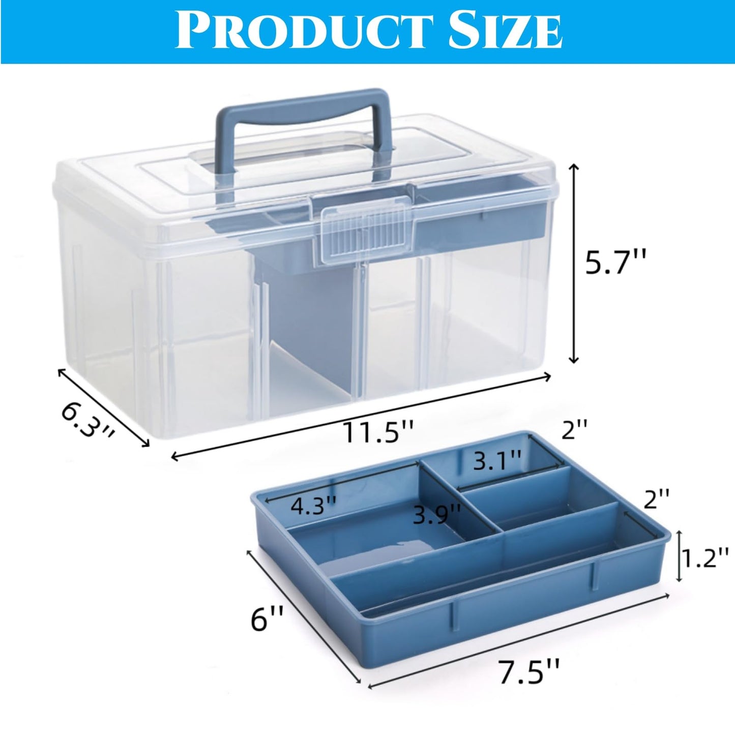 Acshio 2 Pack Plastic Dividing Storage Box, 2 Layer Multipurpose Craft Organizer and Storage Box with Removable Tray Handle, Portable Art Supply Container for Bead, Tool, Sewing