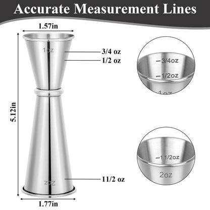 2 Pack Jigger for Bartending, 2 OZ 1 OZ Double Shot Cocktail Measure Jiggers, Stainless Steel Measuring Cup Bartending Supplies (Silver)