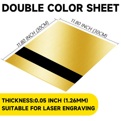 Bocolon 5PCS Laser Engraving Double Color ABS Plastic Sheet,Two-Tone Laserable Engraving Plastic Sheets for Name Badge,Office Label,Laser Artistic Product,Size 11.73" x 11.73",Brushed Golden/Black