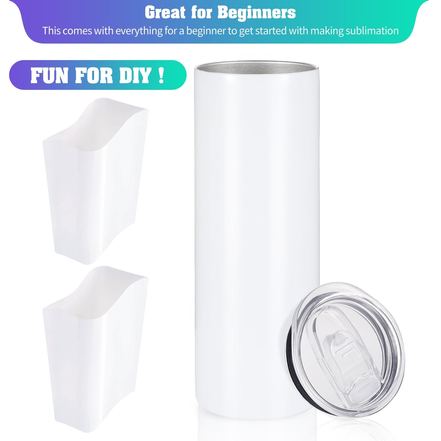 16 Pack Sublimation Tumblers Straight Skinny Tumbler Blanks Bulk 20oz for Heat Transfer, Individual Gift Boxed, Double Wall Insulated Tumbler with Shrink Wrap & Straws