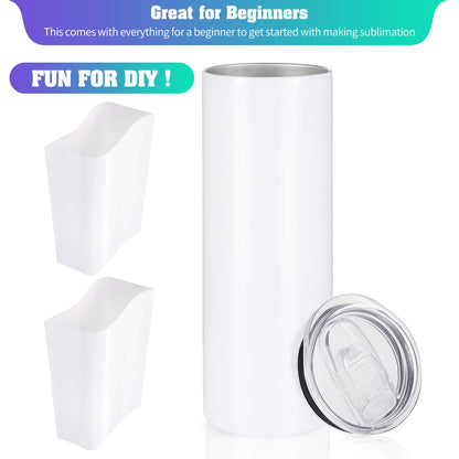 16 Pack Sublimation Tumblers Straight Skinny Tumbler Blanks Bulk 20oz for Heat Transfer, Individual Gift Boxed, Double Wall Insulated Tumbler with Shrink Wrap & Straws