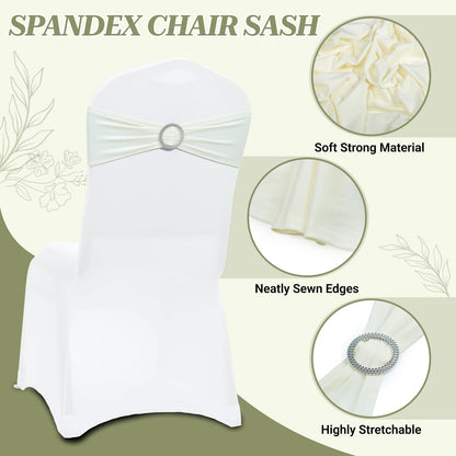 MDS Spandex Chair Sashes - Premium Stretch Covers with Buckle Slider | Universal Fit for Weddings & Events - Ivory, Pack of 75
