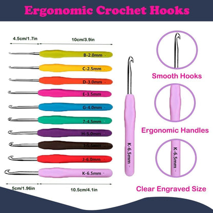 Yarniss Crochet Kit for Beginners,All in One Crochet Kits with 840 Yards Crochet Yarn,Ergonomic Crochet Hooks Set with Yarn for Adults,Navy