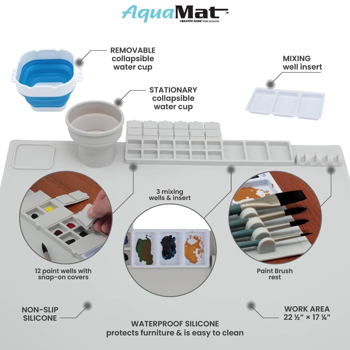 Creative Mark AquaMat Extra Large 23 3/8" x 21 3/8" Non-Slip Silicone Mat for Arts and Crafts, Workspace for Painting, Crafting, Epoxy, Resin, Clay, Craft Table Protector and Office Table Mat