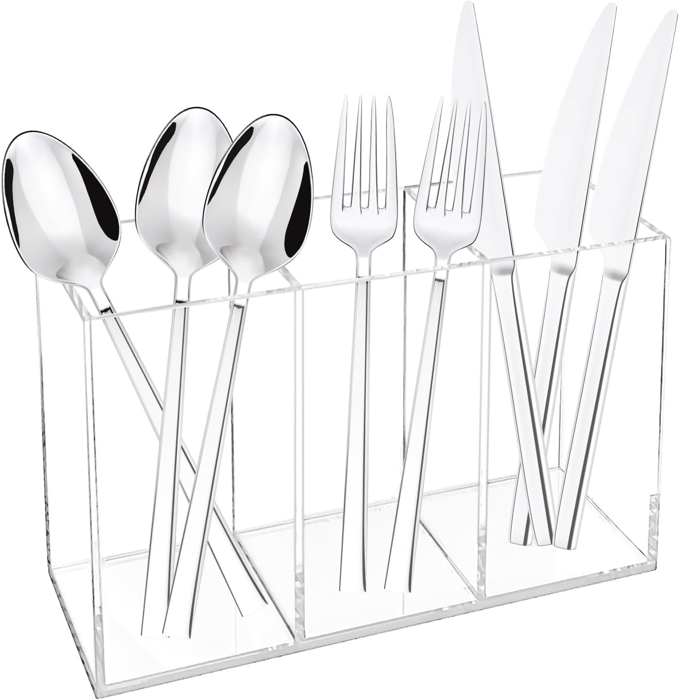 Rainmae Acrylic Cutlery Storage Organizer, Plastic Utensil Holder for Kitchen Countertop Organization, Holds Silverware