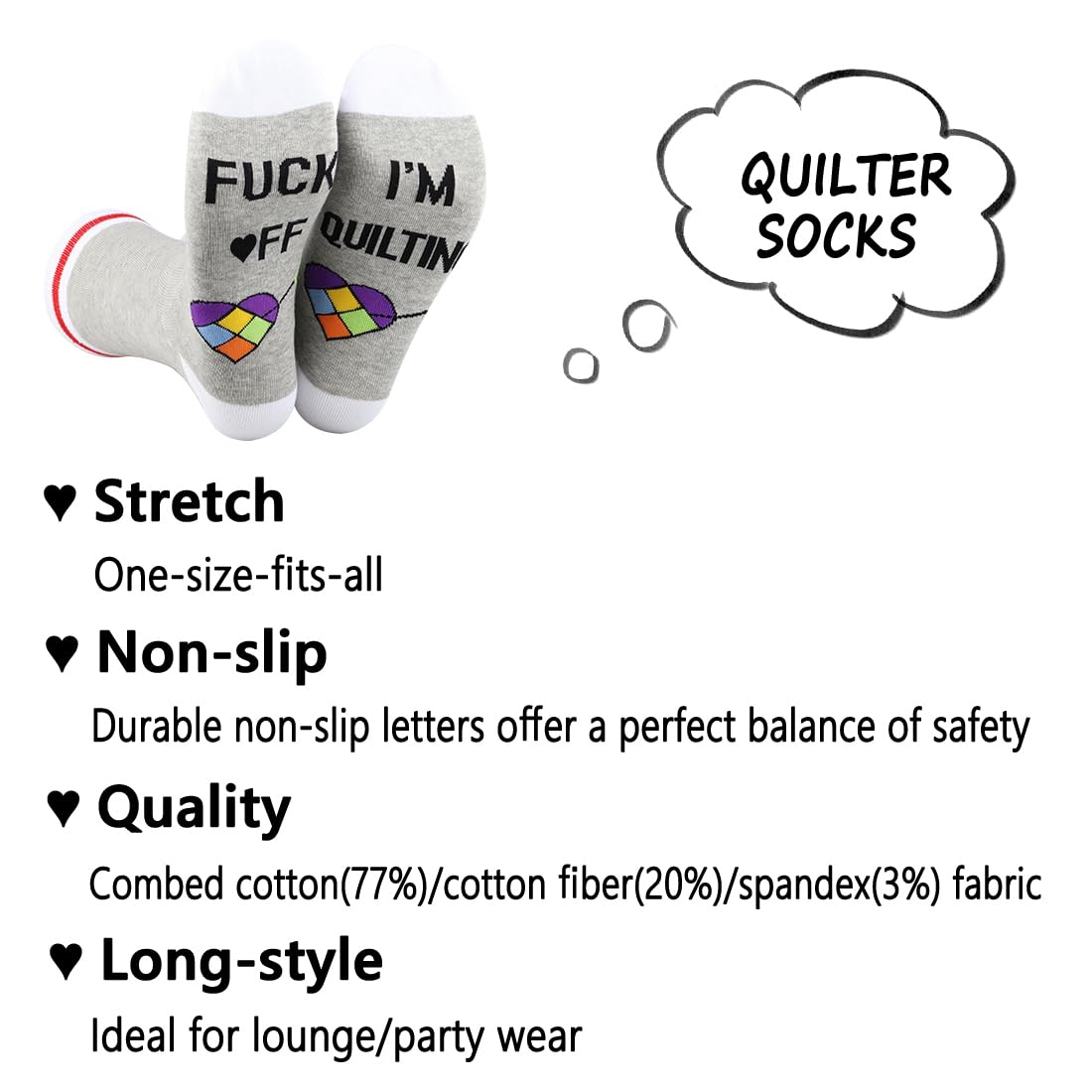 G2TUP 2 Pairs Quilting Socks F*ck Off I'm Quilting Socks Seamstress Gift Sewing Lover Sock Sewing Gift Quilter Gifts