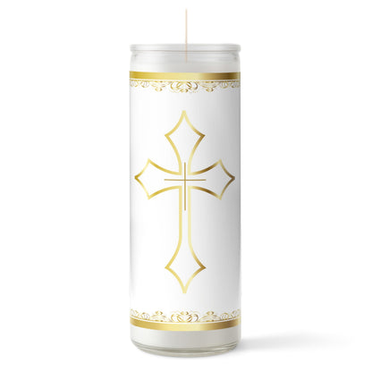Alumenza 3 Pack Santa Cruz Candle in Glass Jar 90 Hours– Paraffin Wax, Clean Burning Unscented | Large & Tall Devotional Prayer Pillar Candles for Home, Memorial, Rituals