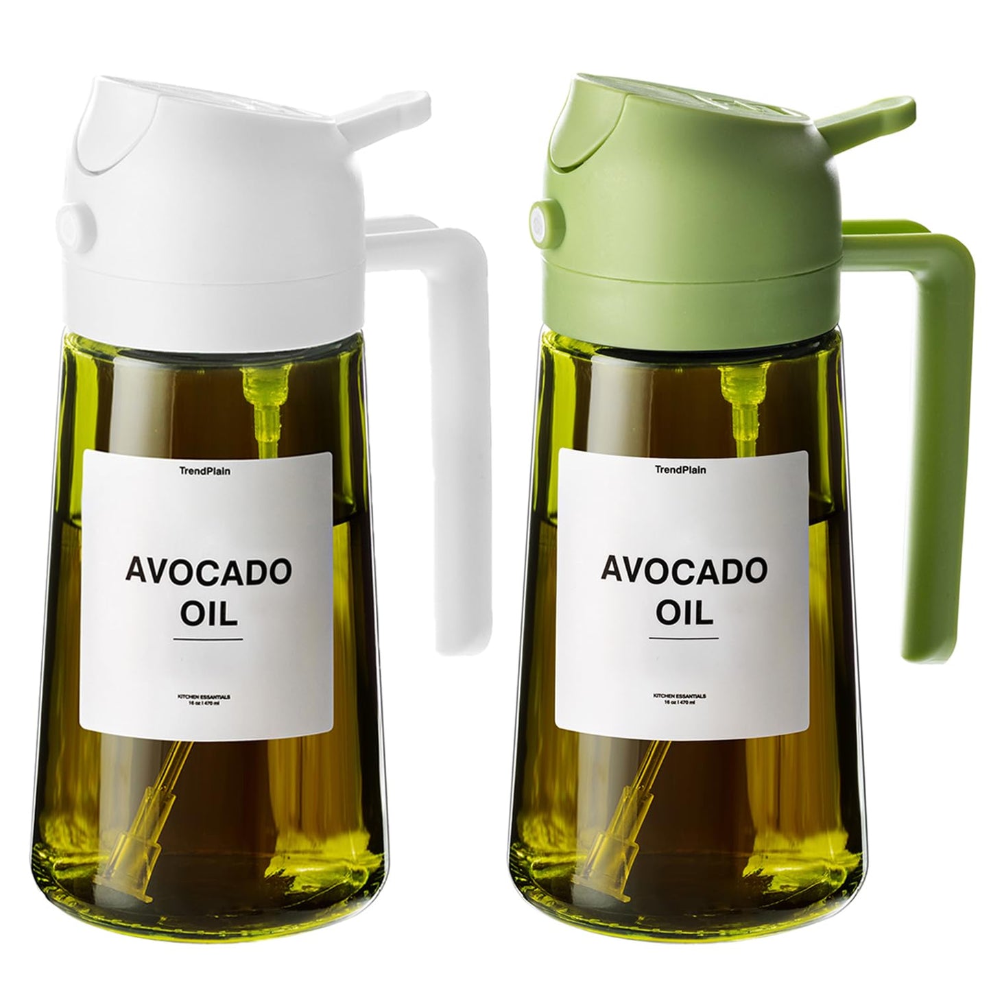 TrendPlain - Original 16oz/470ml Olive Oil Dispenser Bottle for Kitchen Gadgets and Air Fryer Accessories - Olive Oil Sprayer for Cooking w/Stickers - Black&Green