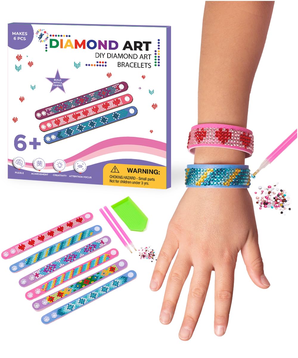 Diamond Art Bracelet Kit - Includes 6pcs - Bracelet Making Kit for Girls - Diamond Art Kits for Kids - Kids Diamond Art - Gem Art for Kids - Diamond Art for Kids - DIY Bracelet Making Kit for Girls