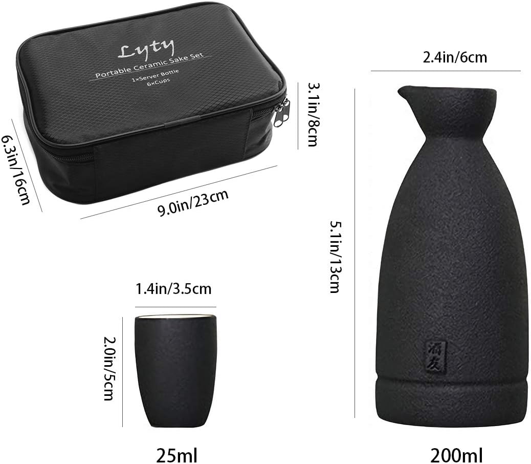 Ceramic Sake Set with Cups + Keep Sake Storage Box - Traditional Porcelain Pottery Drink Set Kit, 7-Piece