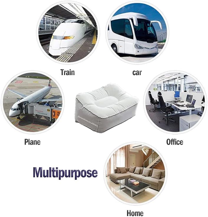 1PCS Inflatable Travel Foot Rest Pillow, Head Pad, Soft Flocking Pillow, Flights Relax Cushion Ottomans Leg Up with Air