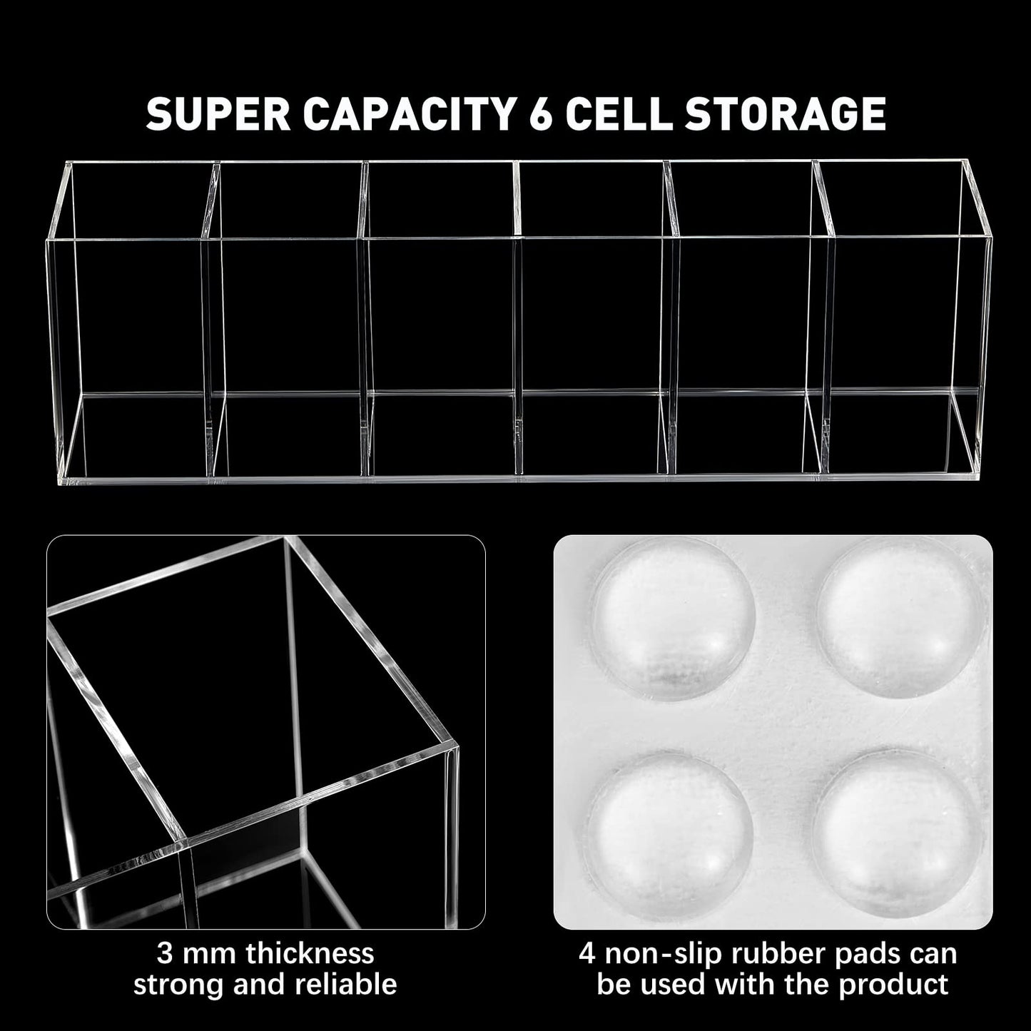 2 Pack Acrylic Makeup Brush Holder 6 Compartments Pencil Organizer Cup Pencil Holder for Desk Pen Organizer Storage Pen Holder for Accessories Cosmetic Brushes Office Bathroom Kitchen Supplies (Clear)