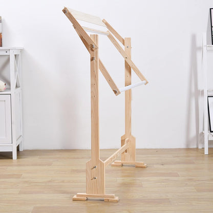 Embroidery Hoops Stand – 360° Adjustable Wooden Cross Stitch Frame, Needlework Floor Stand with Tool Box, Height & Width Adjustable
