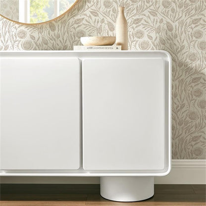 Modway Lumo Modern Sculptural 3 Door Accent Cabinet in White – Rounded Edge Storage Cabinet for Living Room or Entryway – 55 Inch Contemporary Sideboard with Concealed Storage