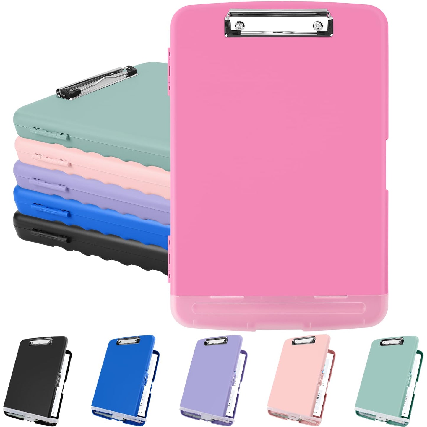 Meiikun Clipboard with Storage, Plastic Clipboards 8.5x11 with Pen Holder, High Capacity Nursing Clipboard Folder, Side Opening Storage Clip Board for Office Work Nurses Teachers (Pink)