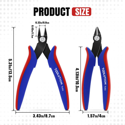 TOOLUTION 10 Pack Flush Wire Cutters - Small Diagonal Cut Pliers Side Cutter Snips Bulk - Micro Clippers for Cutting Zip Tie Model 3D Printer - Mini Nippers for Crafting Electrical Jewelry Making
