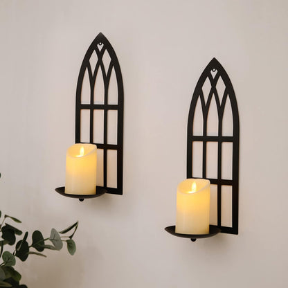 15.8'' Set Set 2 HPC Decor Candle Sconce of Two- Black Metal Candle Wall Sconces- Wall Sconce Candle Holder - Sconces