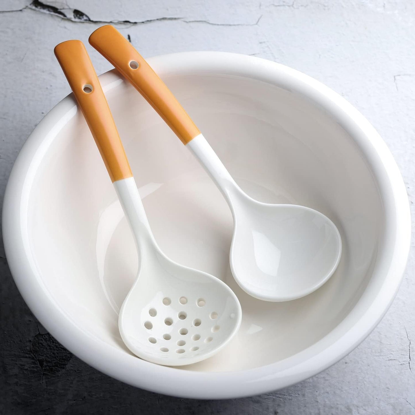 Ceramics Ladle Spoon Set of 2, Large Soup Ladle with Skimmer Slotted Spoons for Cooking and Serving