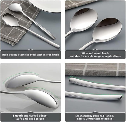 2 Pieces Korean Soup Spoons, Long Handle Stainless Steel Rice Spoon for Home or Restaurant Use