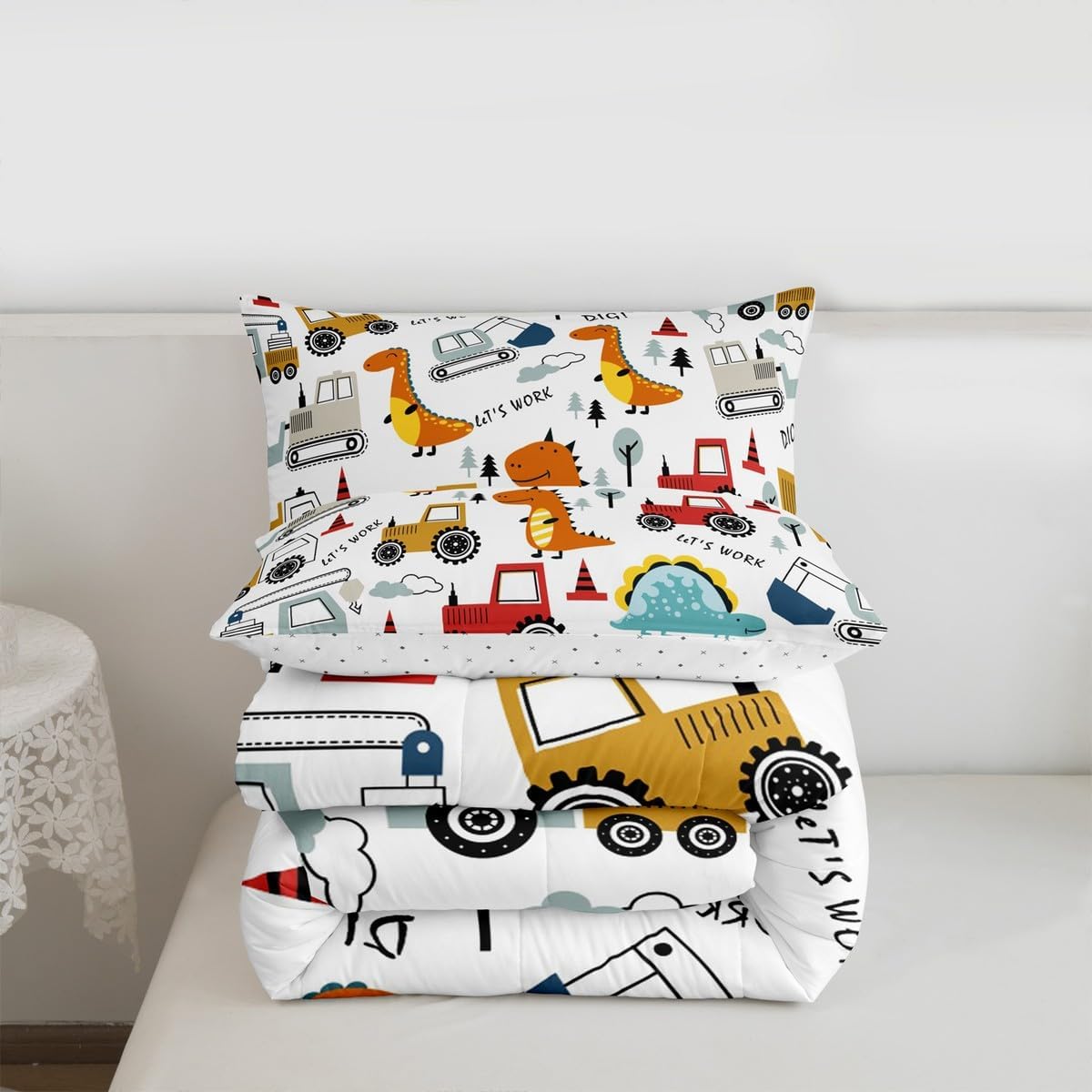 Set Set Set Set Set Feelyou Construction Comforter Kids Cartoon Dinosaur Comforter Cover for Boys Equipment Trucks