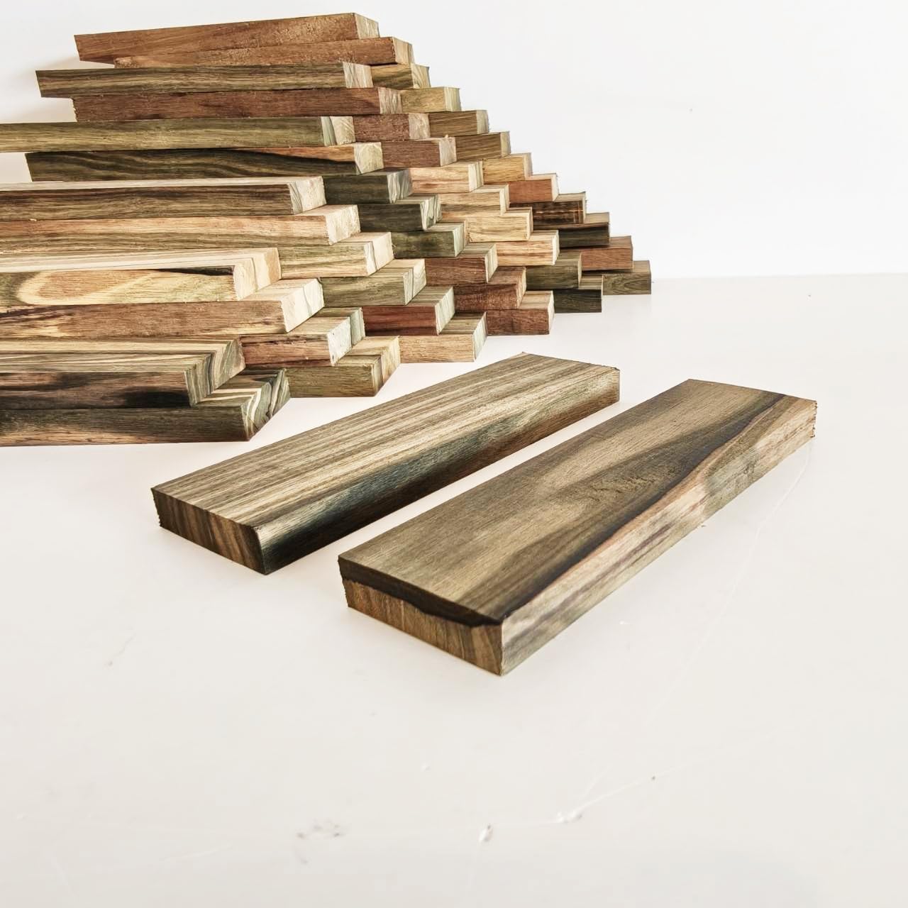 Gray Brown Tone Macassa Ebony Lumber Burl Knives Handle Scales Knife Makers Material Exotic Wood DIY Tools 2Pcs Size: 3/8" x 1 1/2" x 5 1/8" (+/- 1/16")