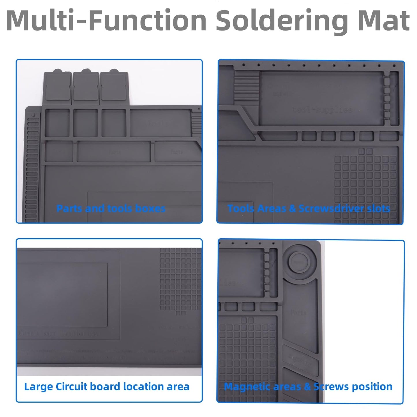 Kaisiking Magnetic Repair Work Mat Premium Silicone Soldering Mat for Soldering, Electronics, Computer Cellphone Repair, BGA Soldering Gun Iron Workbench Protection S160 Mat（Grey）