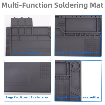 Kaisiking Magnetic Repair Work Mat Premium Silicone Soldering Mat for Soldering, Electronics, Computer Cellphone Repair, BGA Soldering Gun Iron Workbench Protection S160 Mat（Grey）