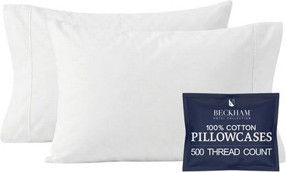 Beckham Hotel Collection Queen Pillows - Soft Down Alternative with Cotton Pillowcases | Set of 2, White