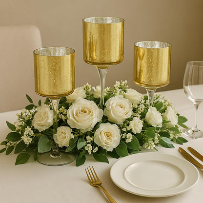 Koyal Wholesale 3Pcs Tall Candle Holder Set of 3 Floating Candle Vases, Stem Candle Holders Gold Glass Floating Candle Holders for Table Centerpiece Tealight Holder Wedding Centerpiece Home Decor