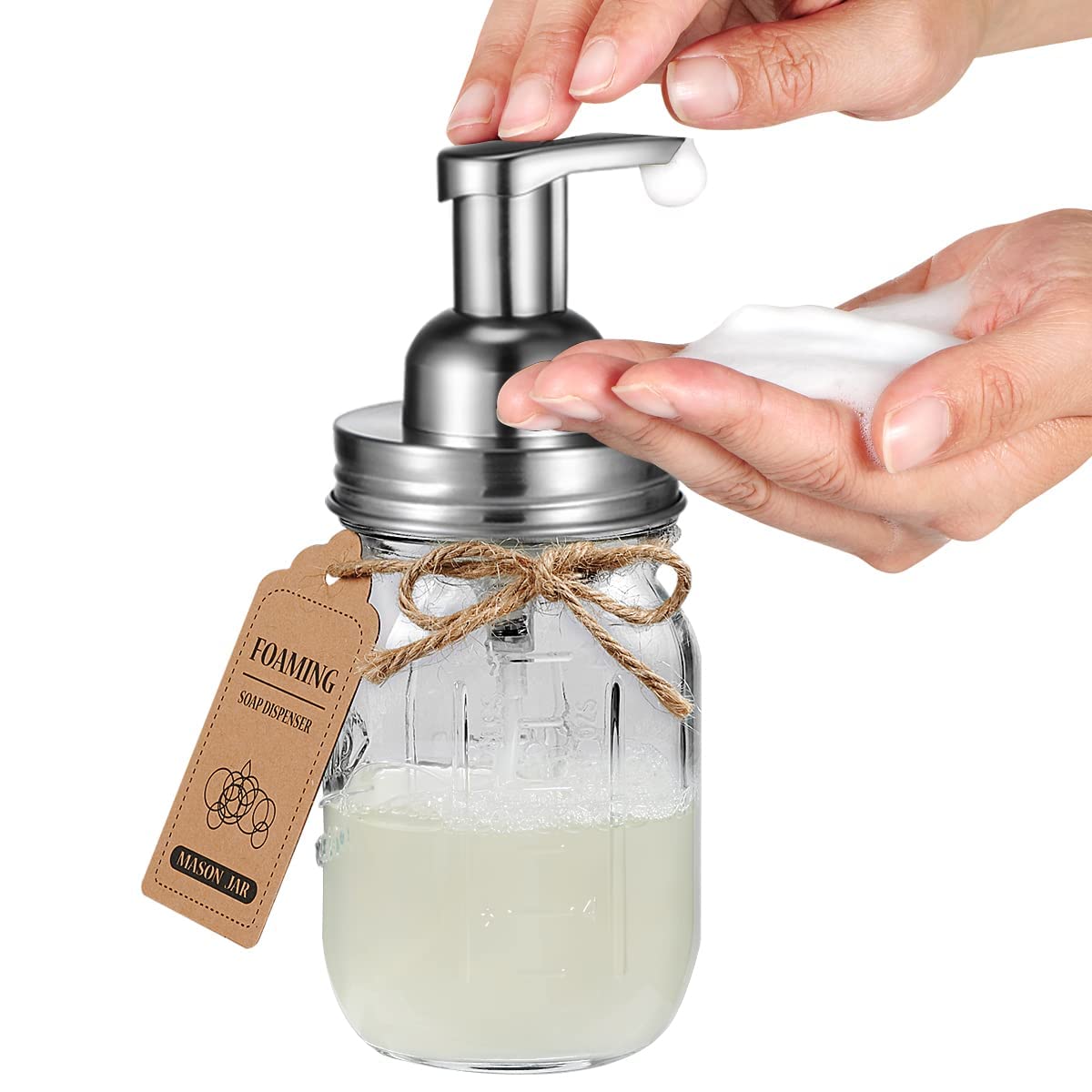 Amolliar Mason Jar Bathroom Accessories Set(4 Pack) - Foaming Soap Dispenser&Qtip Holder &Toothbrush Holder-Rustic Farmhouse Decor Bathroom Organizer Apothecary Jar Country Countertop (Brushed Nickel)