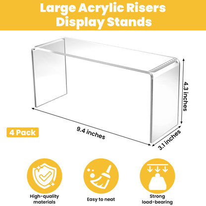 Limbeuuu 4 Pack Acrylic Risers Display Stands, Display Stands for Collectibles, Clear Acrylic Shelf for Show Decor, Toys, Cupcake (9.4 x 3.1 x 4.3 inches)