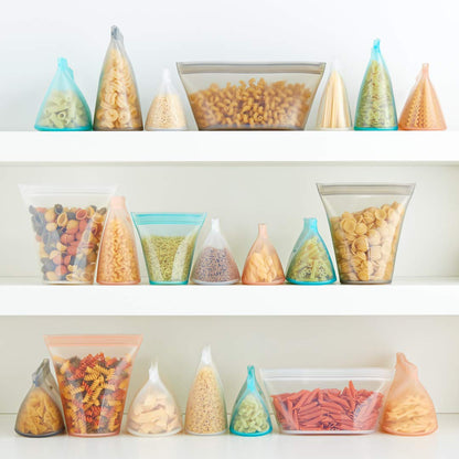 Zip Top Reusable Food Storage Bags | Medium Dish [Frost] | Silicone Meal Prep Container | Microwave, Dishwasher and Freezer Safe | Made in the USA