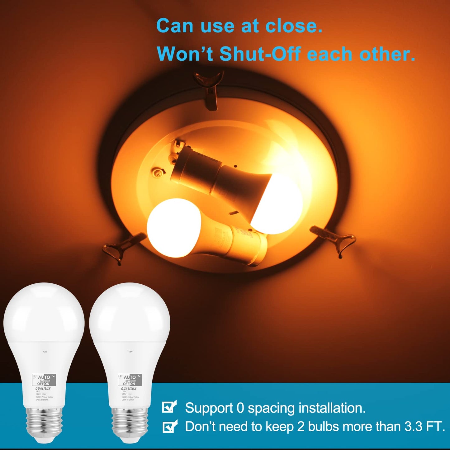 Dusk to Dawn Light Bulbs, Auto On/Off Light Sensing LED Bulbs Outdoor, Vintage Amber, Edison ST19 2-Pack, 6.5W 700LM 60W Equivalent, HQ-H027
