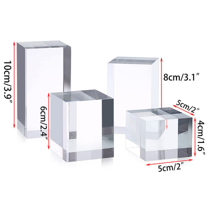 Hipiwe 4PCS Acrylic Display Risers Stand Clear Square Action Figures Collection Organizer Holder Collectibles Display Blocks Tabletop Jewelry Perfume Display Stand Photography Props