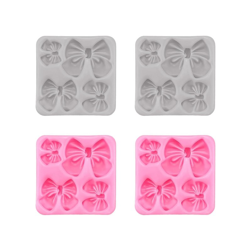 4Pcs Silicone Bow Molds for Cakes, Cupcakes, Chocolate, Candy, Sugar Craft, and Resin Crafts - Pink and Gray Bow Mold Set