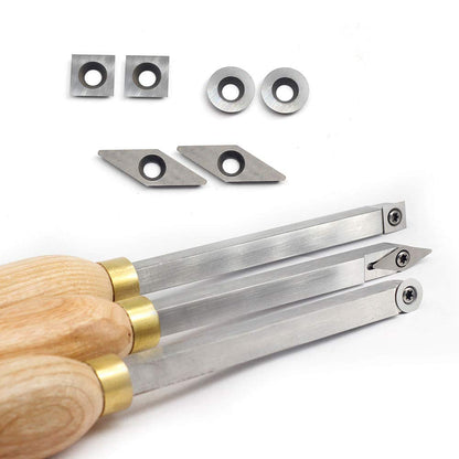 YUFUTOL Carbide Woodturning Tool Mini Size (3 Piece Set) Includes Diamond, Round and Square Turning Tools With Comfort Grip Handles Perfect For Small to Mid-Size Projects