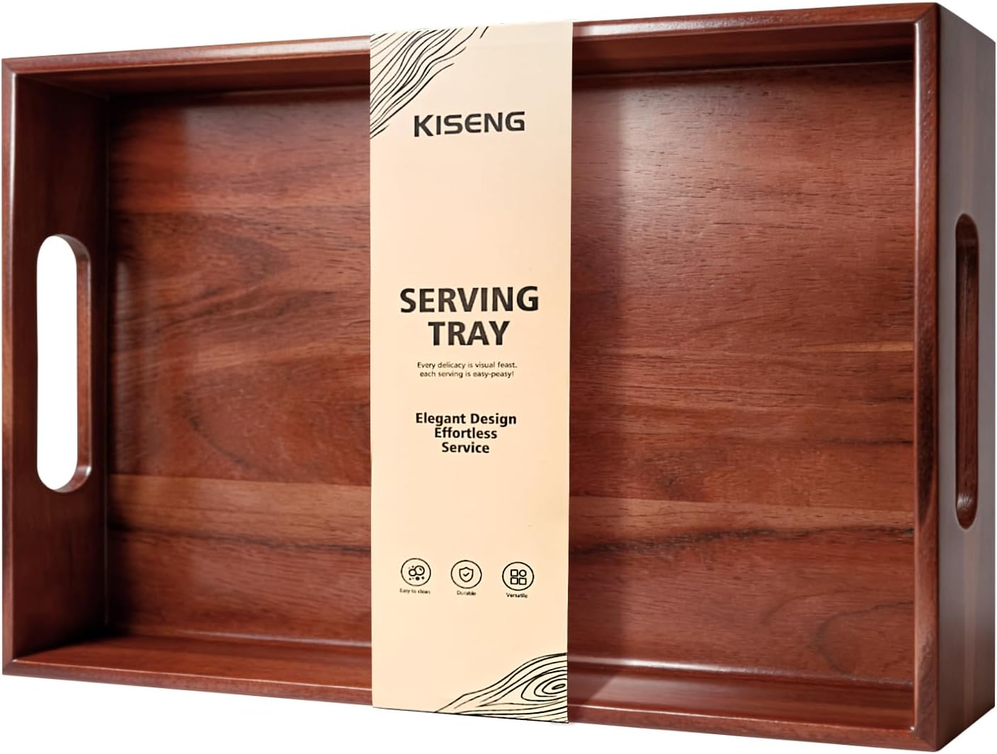 17 12 Inch Acacia Wood Serving Tray with Handles, x Large Wooden Tray for Food & Drinks, Coffee Table, Ottoman