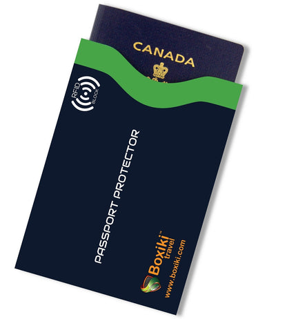 Boxiki Travel RFID Blocking Sleeves, Set with Color Coding, Navy Blue, Unisex Wallet, Protects Credit Cards and Passports