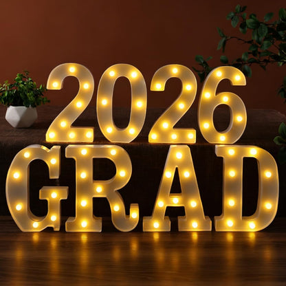 Bomivix 2026 Graduation Decorations – 8 LED Marquee Light-Up Letters,Grad 2026" for Preschool, Kindergarten, School, and College Party Décor