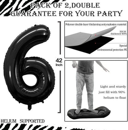 GOER Black Foil Number 6 Balloons - Huge 42" & 32" Birthday Party Decorations (3 Pcs)