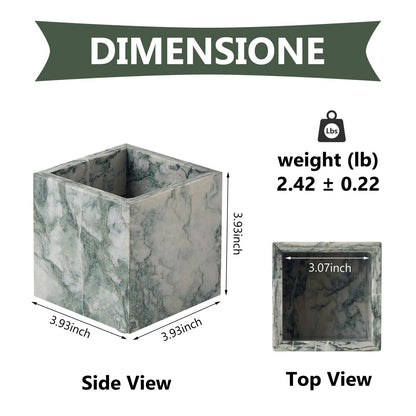 Real Luxurious Natural Marble Toothbrush Holder & Makeup Brush Organizer & Pen Holder for Desk,3.93inch Square Marble Utensil Holder Non-Ceramic/Non-Resin （Cyan Green）