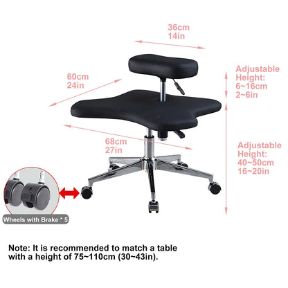 GenSDH Ergonomic Kneeling Chair, Cross-Legged Chair, Meditation Chair, Home Office Desk Chair with Wheels, Height Adjustable (Svart One Size),Svart-One Size