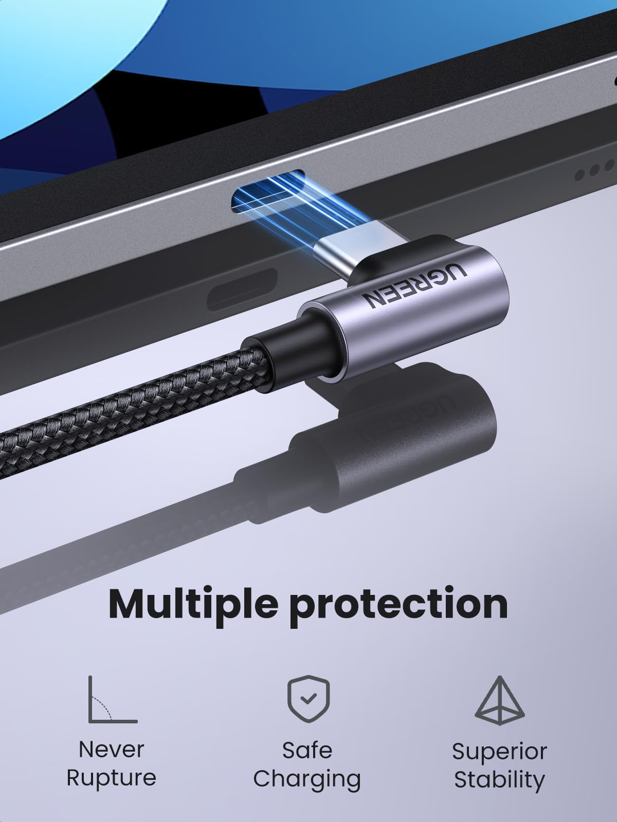 UGREEN Right Angle USB C Cable 6.6FT 2-Pack, 60W USB C to USB C Cable 90 Degree Type C Cable for iPhone 17/16, MacBook Pro/Air, iPad Pro 2022/Air 5/Mini 6, Galaxy S25/S24/S22, Pixel 8/7, Switch