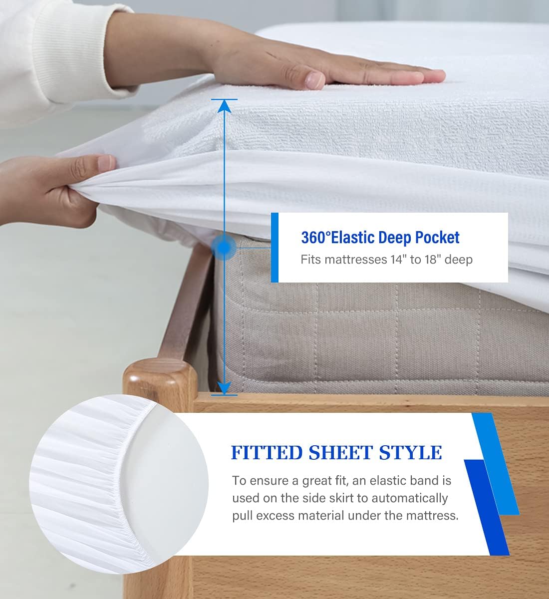 Twin XL Mattress Protector, Noiseless Waterproof Mattress Cover, Soft Breathable Terry for Pets Kids Adults, 39" x 80"