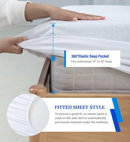 Twin XL Mattress Protector, Noiseless Waterproof Mattress Cover, Soft Breathable Terry for Pets Kids Adults, 39" x 80"