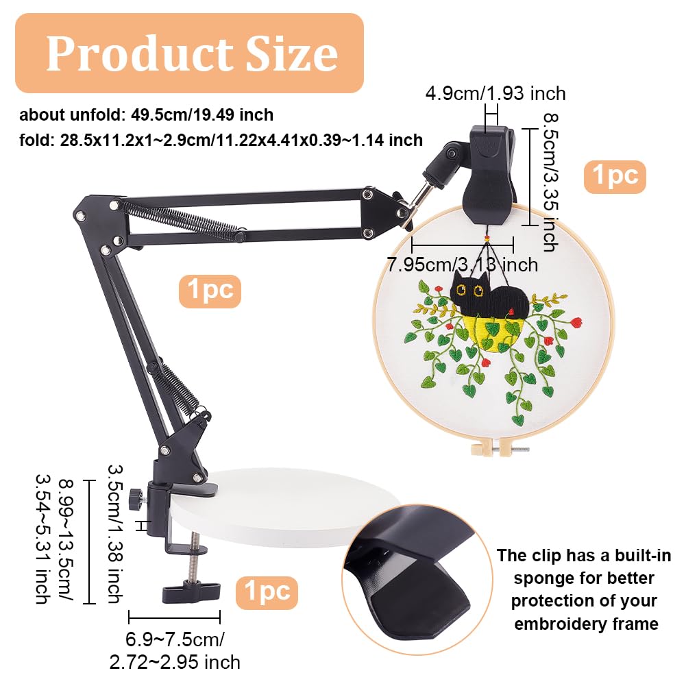 OLYCRAFT Black Embroidery Table Stand Kit 8mm Hole Hand Embroidery Lap Folding Cross Stitch Stand Clamp Hand Embroidery Hoop Holder 360 Rotated Embroidery Holder