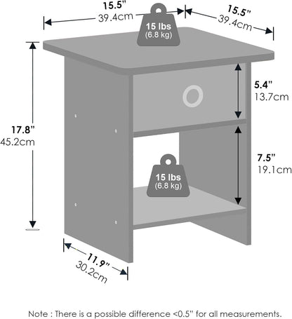 Closet, Furinno TIDUR Night Stand, Square Round Corner Nightstand with Storage Bin, Bedside Table, End Table, Side