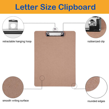 Clipboards Bulk, EZZGOL 36 Pack Letter Size Wood Clipboards, Low Profile Clip, Recycled Hardboard Clipboard with Hang for School Classroom Home